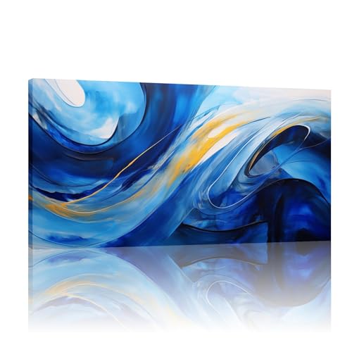 Décoration murale dorée et bleue 60x120cm avec cadre intérieur pour salon