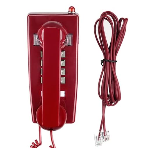 Vintage Wall Phones for Landline, Old Style Retro Wall Mount Corded Telephone with Big Indicator & Volume Control, Classic Waterproof Wall Landline Telephone for Kitchen,Home,Bathroom,Office,Hotel,Red