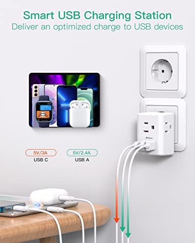 European Travel Plug Adapter - International Plug Adapter With Usb Charging Ports(1 Usb C), Type C Power Adapter For Us To Most Of Europe Eu Italy France Spain Germany Greece #TOP2