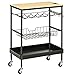 HOMCOM Carro de Cocina con Ruedas Carrito de Servicio Multiuso con Botellero Cesta Extraíble Bandeja y 4 Ganchos para Comedor Salón 60,5x35,5x75 cm Negro y Roble