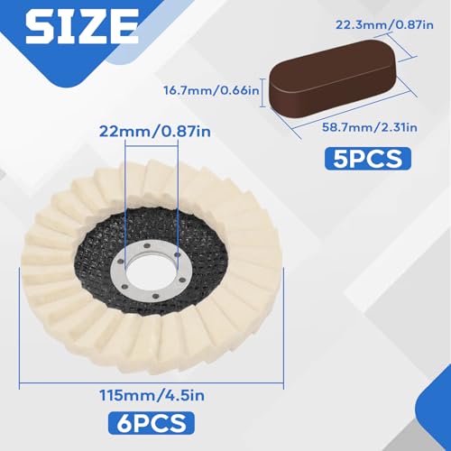 Image of 11 Pcs Wool Felt Disc Buffing Wheel & Polishing Compound | 4-1 /2 inch x 7 /8 inch Arbor Buffing Polishing Wheel for Angle Grinder Marble Metal Stone Stainless Steel Furniture Finish Mirror