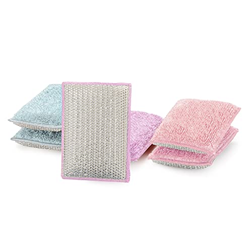 Smart Design Heavy Duty Scrub Sponge with Bamboo Odorless Rayon Fiber - Set of 6 - Ultra Absorbent - Soft and Metallic Scrub - Cleaning, Dishes, and Hard Stains - Pastel - Blue, Purple, Pink