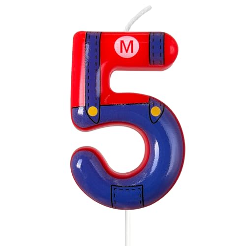 WQINX Boys and Girls Red and Blue Number Birthday Candles, Suitable for Cartoon Game Theme Party Decorations, Children's Party Supplies, Birthday Cake Decoration (5)