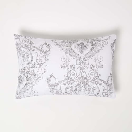 HOMESCAPES Luxury Toile Cushion Grey & White French Damask Style Prefilled Cushion With Zip & Microfibre Insert, 50 x 30 cm