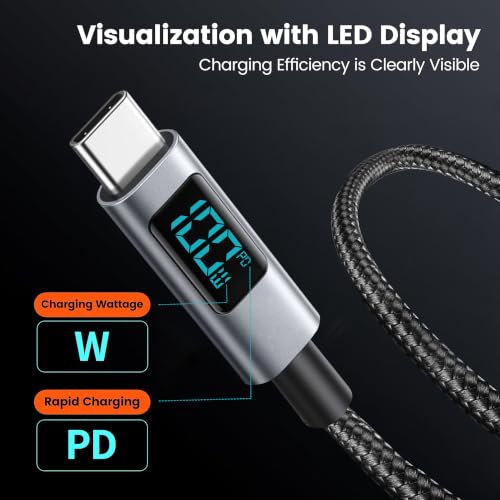 Image of MX 100W USB C to USB C Fast Charging Cable with LED Display, 5A Type C to Type C Fast Charging Nylon Braided Cable, 480Mbps Data Transfer, 2Meter Tangle-Free Cable for MacBook, Laptop, iPad & Phone