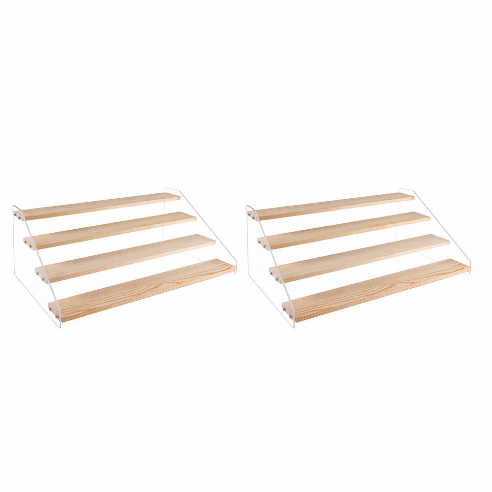 2 Pack Upate Displays Stand 4 Tier Wood Display Stands for Vendor Events Acrylic Stand for Figure Collection Tier Display Stand for Craft Shows Acrylic Display Cupcake Stand Cologne Organizer (LARGE)