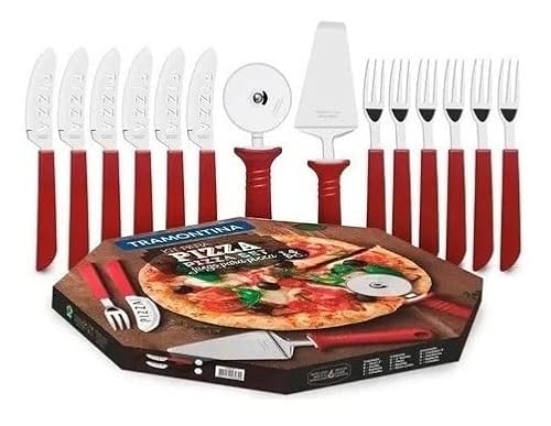 Kit para Pizza 14 Peças Pizza Laminas de Aço Inox e Cabos de Polipropileno Tramontina Pizza Vermelho