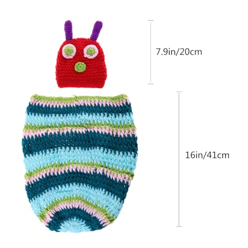 NUOBESTY Wool Knitted Caterpillar Style Infant Photoshoot Outfits Boy Baby Picture Outfits Newborn Infant Beanie Newborn Baby Photo Props Photo Shoot Props Hats Hats2