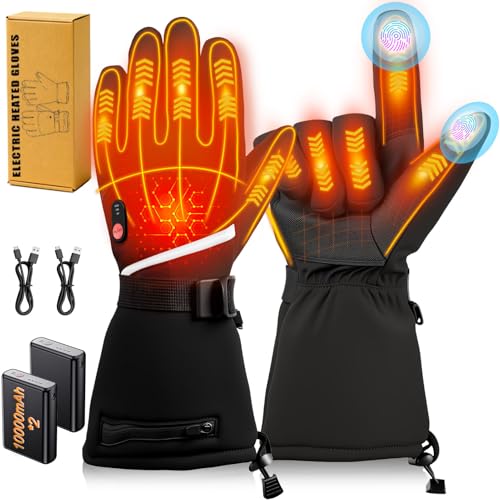 20000mAh Guantes Calefactables para Hombre y Mujere, 7.4V Rápido Calentamiento Guantes Calientes Recargables, 3 Temperaturas, Pantalla Táctil, Impermeable, Antideslizante, Adecuado para el Invierno