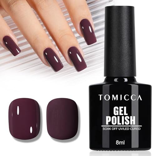 TOMICCA Dark Purple Gel Nail Polish, 8ml UV LED Gel Nail Art DIY Gift for Girls Women, UV/LED Soak-Off Manicure Pedicure for Professional, Salon & Home Use