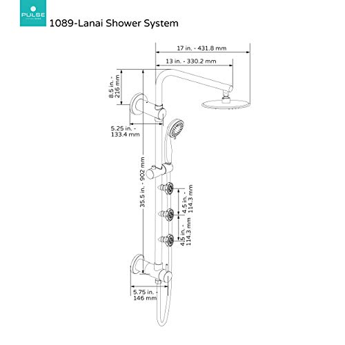 Pulse Showerspas 1089-Bn Lanai Shower System, 8" Rain Showerhead, 5-Function Hand Shower, 3 Body Spray Jets, Adjustable Slide Bar, Brushed Nickel #TOP5