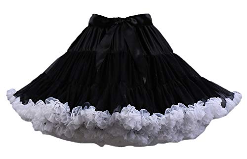 URVIP Women's Elastic Waist Chiffon Pettiskirts Puffy Tutu Tulle Princess Skirt One Size Black White