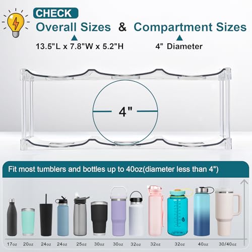 LARGER Compartment - Stackable Water Bottle Organizer Holder - for Stanley & Others' Large Tumbler - Clear Wine Rack, Cup Bottle Holder for Cabinet Home Countertop Fridge Pantry Shelf, 3 Tier Hold 9 by LANDNEOO - Image 4