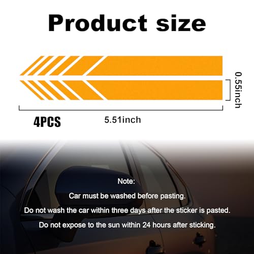 Image of Augeny 4 PCS Car Rear View Mirror Stickers, Waterproof Vinyl Auto Side Rearview Mirror Stripes, Universal Reflective Anti-Collision Striped Warning Decal for Most Vehicles (Yellow)
