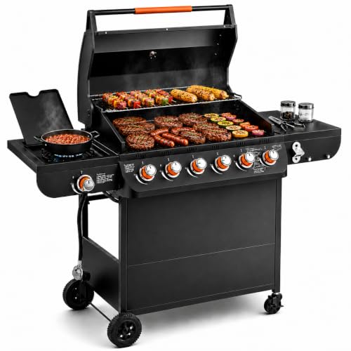 6-Burner Propane Gas Grill Side Burner, 72,000 BTU Outdoor