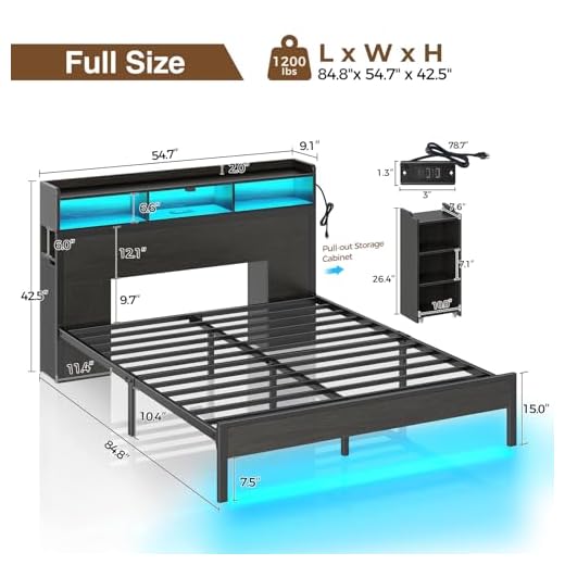 Stylish Full Size Bed Frame with LED Lights