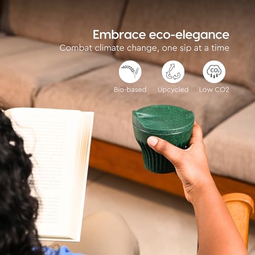 Image of Eha Earth Friendly Rafter Coffee Mug with Lid | Tea Cup Set | 175 ml | Made with Rice Husk | Microwave Safe Mugs for Gifting | 4 Unit | Fern