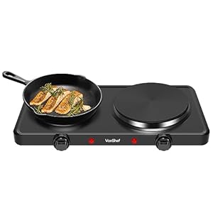 VonShef Electric Hob – Portable Electric Hot Plate Double with Dual Temperature Controls, 2500W, 2 Ring Table Top Stove for Cooking, Warming, Boiling, Frying, For Home & Caravan – Black