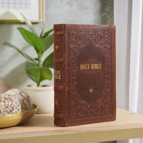 Image of KJV Holy Bible, Giant Print Standard Size Premium Full Grain Leather Red Letter Edition - Thumb Index & Ribbon Marker, King James Version, Brown Debossed, 14 pt. Type