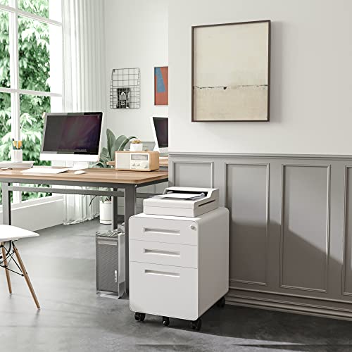 Afaif 3 Drawer File Cabinet With Lock, Metal Filing Cabinets For Home Office, Small Rolling File Cabinet Under Desk Office Drawer Mobile Storage Cabinet Fits Letter/Legal/A4 Size, White #TOP1