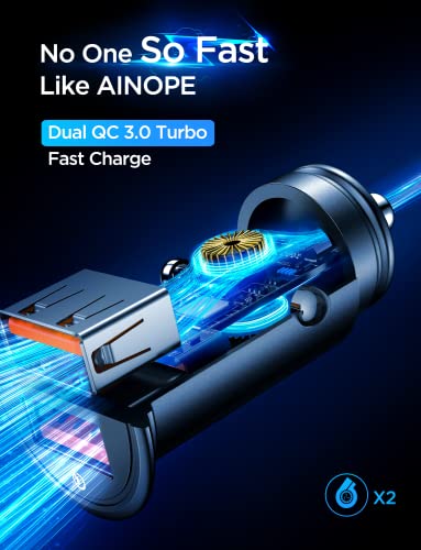 USB Car Charger Adapter AINOPE Fast Car Charger Fast Charge Cigarette Lighter USB Charger 36W All Metal Mini Quick Charge Compatible with iPhone 14/13/12/11 pro/11/ x/8, Note 9/20 Galaxy S23/S10/S9