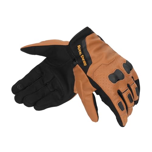 Image of Royal Enfield PHOENIX GLOVES | Leather & Microsuede Hybrid | TPR Knuckle Protection | Perforated Ventilation | Touchscreen Ready | Reinforced Palm Grip | Neoprene Anti-Chafing Cuff BLACK S