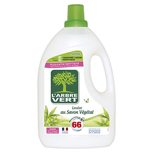 L'ARBRE VERT - Lessive Liquide au Savon Végétal - Hypoallergénique - Sans allergènes - 66 lavages - 3 L - Certifiée Écolabel Européen - Approuvée par les médecins allergologues de l’ARCAA