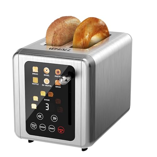 WHALL® Touch Screen Toaster 2 Slice, Stainless Steel Digital Timer Toaster, 6 Bread Types & 6 Shade...