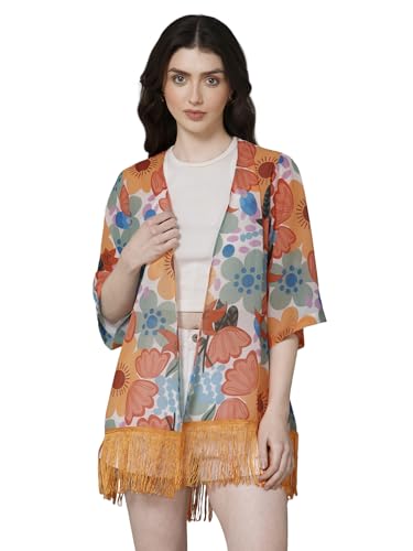 Image of PURYS Floral Print Shrug for Women | Lightweight Georgette Kimono| Versatile Casual Shrug for Layering and Summer Fashion