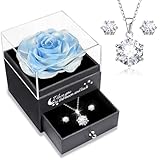 Sunia San Valentin Regalos Mujer,Rosa Eterna con Collar y Pendientes de Plata de Ley 925,Rosa Preservada para Mama Abuela Novia,Regalos Originales para Mujer,Regalos Cumpleaños Navidad Dia de la Madre