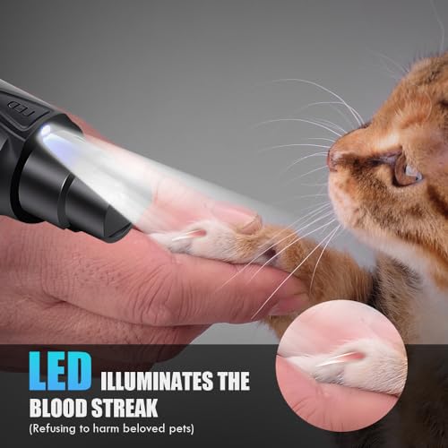 Senbos Dog Nail Grinder with LED Light, 2 Speeds Pet Dog Cat Nail Trimmers and Nail Clippers Set Low-Noise Rechargeable Pet Nail Grinder with 2 Grinding Wheels for Large Medium Small Animal Nail Care