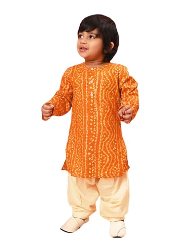 Image of Vastramay Boys' Bandhani Kurta and Patiala Set - Traditional Cotton Ethnic Wear for Infants, Perfect for Weddings and Festive Occasions