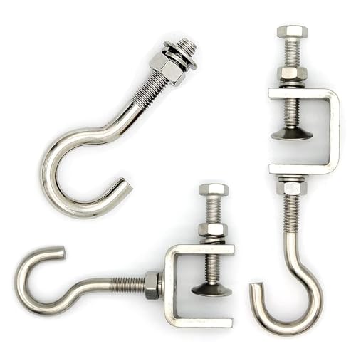 LEAUM Edelstahl C-Zwingen 6 Teiliges Set, C Klemme Kieferöffnungen 30mm Fixierzange Einstellbar Klemmbereich ist 0-25mm mit Edelstahl Haken und Ringschrauben für Holzarbeiten, Schweißen und Tischlerei