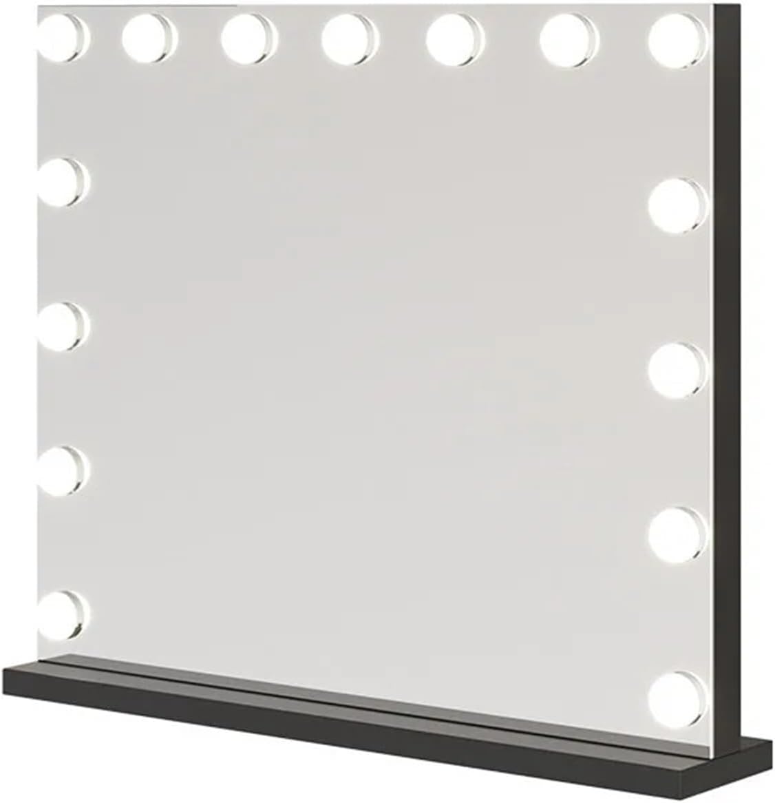 Square Mirror Makeup Mirror with Light Bulb Desktop LED Makeup Mirror Intelligent Tri Color Fill Light Beauty(Black 40x52plug in)