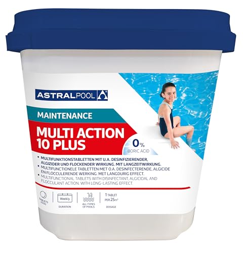 Astralpool Multi Action 10 Plus 250g Chlortablette mit 10 Funktionen 5 kg Desinfektion/Algenentfernung/Algenverhütung/Flockung/pH-Senkung/Chlorstabilisierung/Bakterizid/Viruzid/Fungizid/Kalkvermeidung