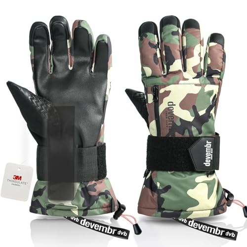 Produktfoto von devembr Skihandschuhe mit Handgelenkschützern, Warme Snowboardhandschuhe Wasserdicht, Tarnung, XS
