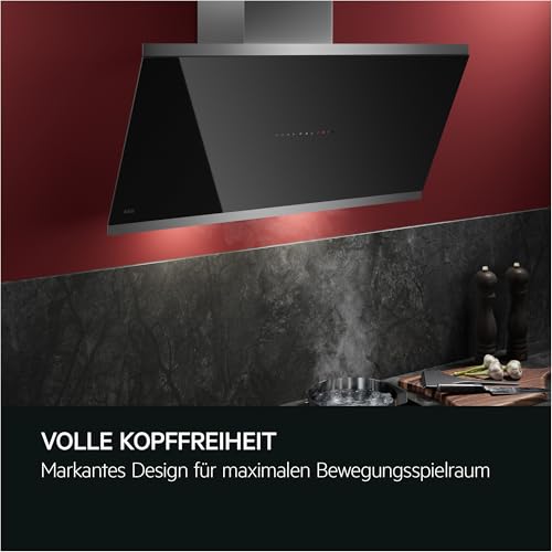 AEG Dunstabzugshaube Serie 7000 mit SilenceTech 90cm – kopffreie Wandhaube mit Glas – Ab- und Umluft – max. 760 m³/h im Abluftbetrieb mit max. 67 dB(A) – Lüftenfunktion – Edelstahl – GV77D91SL