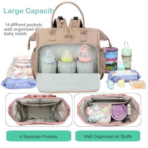 Image of Large Diaper Bag Tote (Beige-1, Large-20L) | 14 Pockets, Convertible, Stroller Clips, 3 Insulated Pockets, Water-resistant