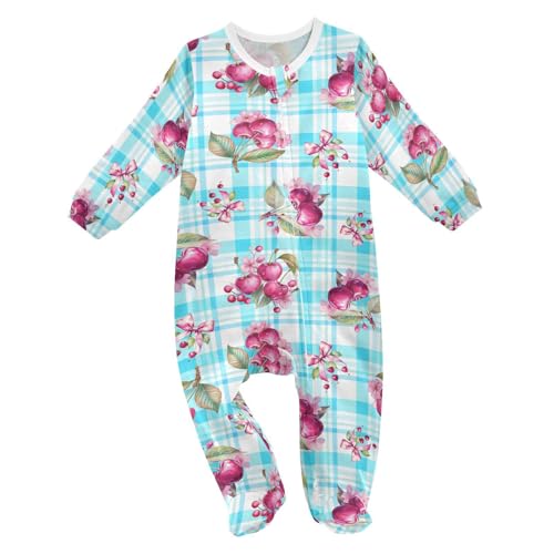 Dussdil Bows Berries Flower Plaid Baby One-Piece Footies Newborn Rompers Pajamas Cotton Footed Pjs for Sleep Play Boys Girls 24M Multicolor