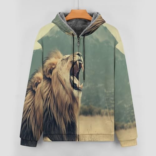 Veste doublée en polaire pour hommes avec motif lion sweat-shirt zippé d'hiver - 6