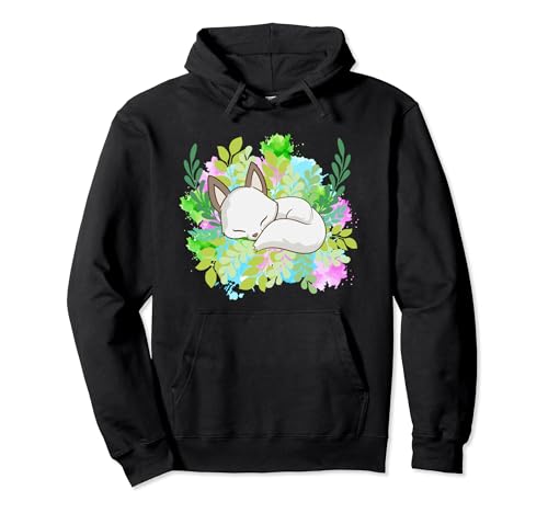 Cute Kawaii Anime - White Japan Fox - Aesthetic Japanese Pullover Hoodie