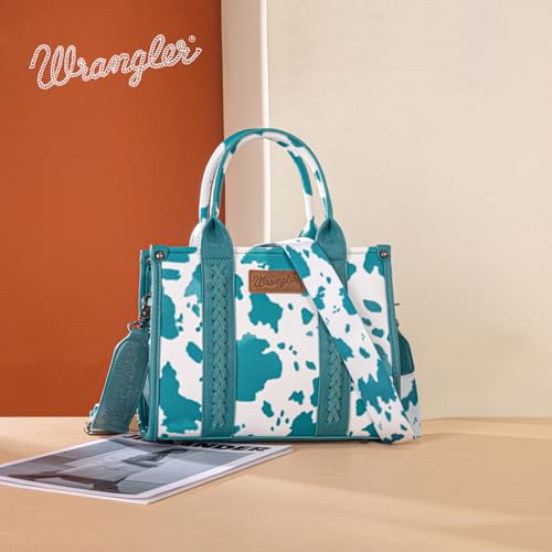 Image of Wrangler Cow Print Tote Bag for Women Western Purse Boho Top Handle Satchel Handbag with Signature Strap