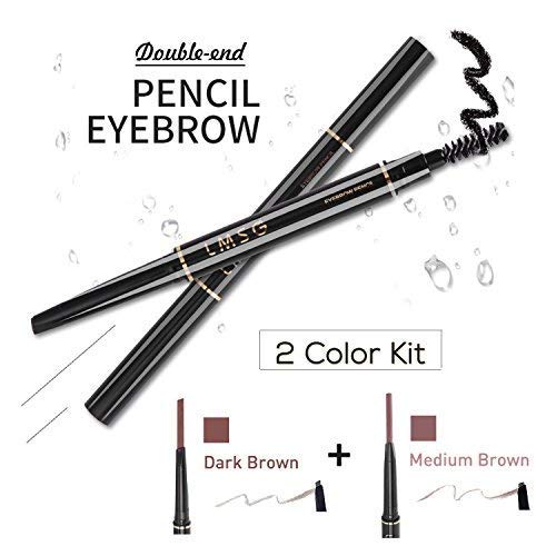 2 Pack Eyebrow Pencil with Brush Waterproof Anti-sweat Color Replaceable Automatic Brow Liner Makeup Stylist for Women (dark brown+medium brown)