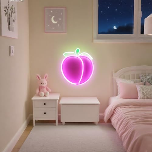 Image of Peach LED Neon Light Sign Handmade Lamp for Wall Room Party Home Bar Art Christmas Bedroom Table Wedding Party Desktop Decoration Teen Kids Birthday Holiday Gift USB Powered(Pink)