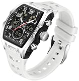 TICKEEN Herrenuhren für Herren Einzigartige rechteckige Uhren Militärische Digital-Analog Sportuhr Weiße Armbanduhr mit Alarm,Stoppuhr,Countdown,Stundenschlag,wasserdichte Multifunktionsuhren (Weiß)