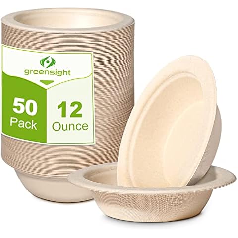 12oz Small Paper Bowls Disposable, 50 Pack Compostable Bowls, Eco-Friendly Biodegradable Bowls Made Of Sugarcane, Heavy Duty Serving Bowls For Ice Cream, Chili And Dessert Cover