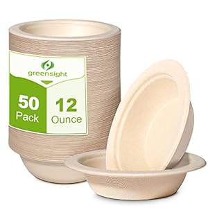 greensight 12oz Small Paper Bowls Disposable, 50 Pack Compostable Bowls, Eco-Friendly Biodegradable Bowls Made Of Sugarcane, Heavy Duty Serving Bowls For Ice Cream, Chili And Dessert