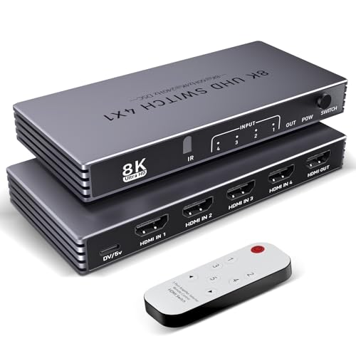 Splitter HDMI 8K 4K 240Hz HDMI Switch 4 in 1 Out - 4 porte Switcher con telecomando 8K @60Hz 4K @240Hz HDR10+ HDMI2.1 3D CEC HDR HDCP2.3, utilizzato per PS5/4/3 Xbox DVD Player Nintendo PC Fire Stick Apple TV