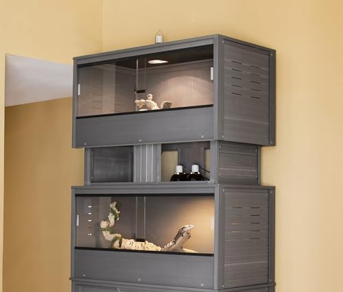 New Age Pet ECOFLEX Two Large Reptile Enclosures with Matching Stacker Combo Set in Grey