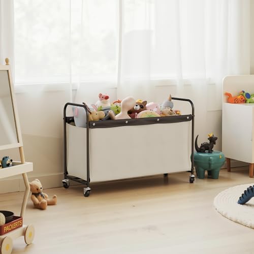 StorageWorks Toy Box with Wheels for Kids, 135L Large Toy Storage Chest and Organizer, 23" Metal Toybox with 360° Swivel Wheels for Bedroom, Kids Room, Stuffed Animal Storage, Beige — view 4